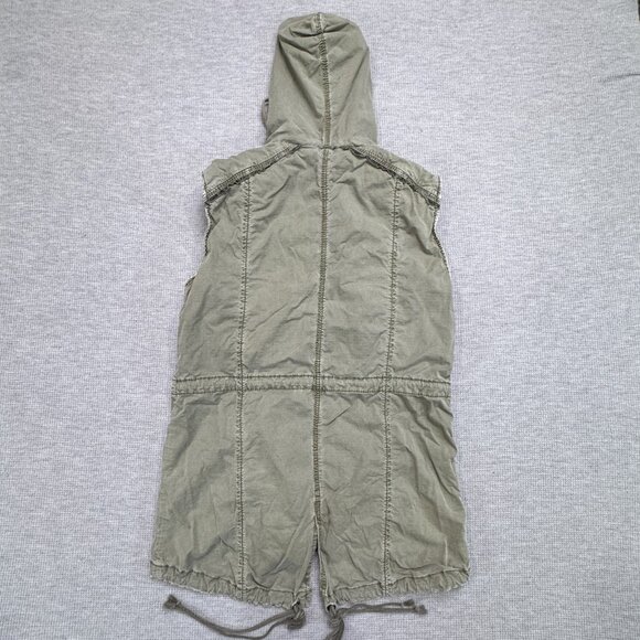 Marrakech Womens Small Olive Green Distressed Hooded Utility Vest Zip Snap Front - Picture 4 of 16